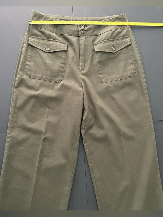Who What Wear Olive Green Wide Leg Pants High Rise Cotton Trousers 27" Inseam - Picture 7 of 11